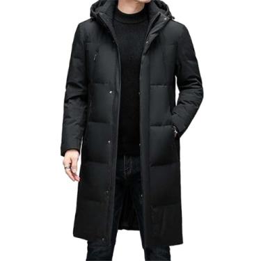 Imagem de MQMYJSP Casaco masculino de inverno longo, quente, jaquetas, chapéu, jaqueta masculina removível, Preto, G