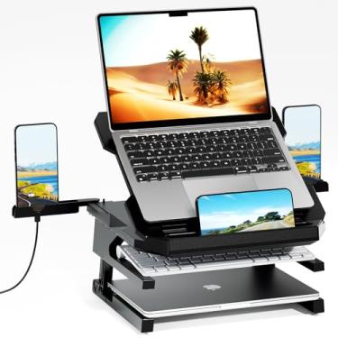 Imagem de OImaster Suporte de laptop para telefone de mesa estendido laptops elevador elevador de 3 alturas ajustáveis até 25,4 cm base rotativa para mesa terno para laptop tablet 10 a 17 polegadas
