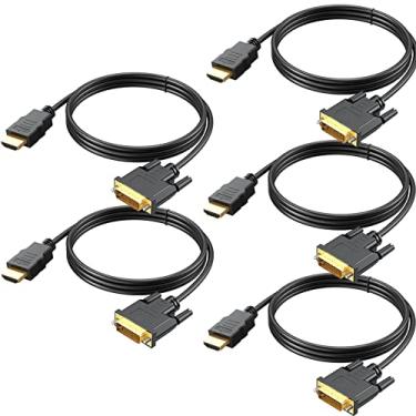 Imagem de Cabo HDMI para DVI, pacote com 5, cabo adaptador bidirecional DVI-D para HDMI macho para macho de alta velocidade, compatível com 1080p Full HD (5, preto)