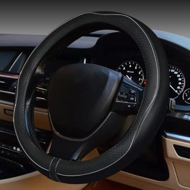 Imagem de ESEWALAS Capa universal para volante de carro, capa de volante de couro antiderrapante, protetor de volante estilo esportivo, acessórios interiores de carro, capas de volante automotivas (preto com