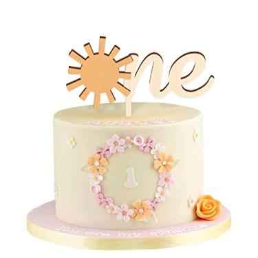 Imagem de Sun One Cake Topper 1st Birthday Cake Decoration, 6.4'' x 7'' One Year Old Wooden Sun Cake Topper First Trip Around the Sun You Are My Sunshine Cake Smash Photo Booth Props B-day Bar Party Supplies
