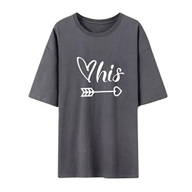 Imagem de Camiseta divertida para o Dia dos Namorados para casais combinando com roupas de dia dos namorados para casal, manga curta, Cinza (masculino), 3G
