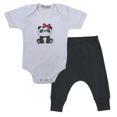 Imagem de Conjunto Body Manga Curta Bordado Panda Rosa e Calça Suedine Mijão Culote - Roupa Bebê Menina-Masculino