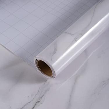 Imagem de HOLOMEY Papel de contato de mármore branco de 40,6 x 899 cm para bancadas e armários papel de parede de mármore à prova d'água removível papel de vinil decorativo de mármore para forro de prateleira
