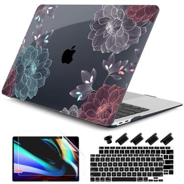 Imagem de DONGKE Compatível com MacBook Air 13 polegadas 2021 2020 2019 2018 versão A2337 M1 A2179 A1932 com tela retina Touch ID, capa rígida de plástico e capa de teclado - flores de dália