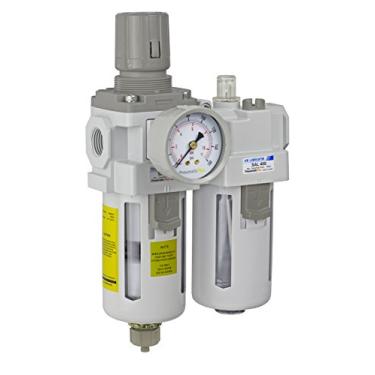 Imagem de Filtro PneumaticPlus SAU410-N04G Compressed Air Regulator Lubrificador sobreposto Combo 1/2" NPT - Poly Tigela, Drenagem Manual, Bracket, Medidor