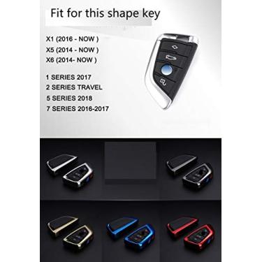Imagem de CSHU Chapeamento Controlador remoto Car Key Case Cover Chaveiro Ring Key Bag, apto para Bmw X1 X5 X6 F15 F16 F48 Bmw Série 1/3/4/5/6/7, Prateado 2