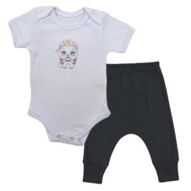 Imagem de Conjunto Body Manga Curta Bordado Gatinha 1 e Calça Suedine Mijão - Roupa Bebê Menina-Feminino