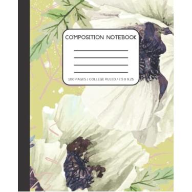 Imagem de Caderno de composição pautado na faculdade: ilustração botânica vintage floral | Diário de estética bonito para meninas, adolescentes, mulheres