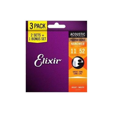 Imagem de Kit encordoamento violão aço elixir 0.11 leve 3 pague 2