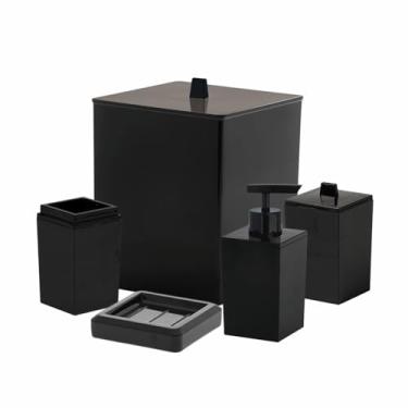 Imagem de "Kit Banheiro Lavabo 5 Peças Acessórios Para Banheiro e Lavabo Com Lixeira 7 Litros Porta Sabonete Porta Sabonete Liquido Porta Escova e Porta Algodão Luxo Elegante Clean" (Preto)