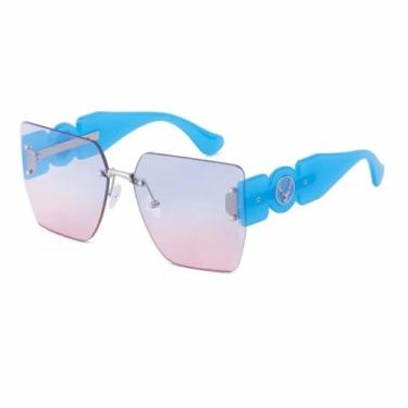 Imagem de Óculos de sol quadrados grandes sem aro, óculos de sol feminino luxuoso sem moldura para homens e mulheres, óculos anti uv400, c8 azul rosa, tamanho único