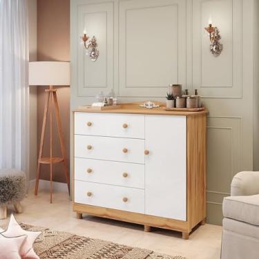 Imagem de Cômoda de Bebê 120,30cm 1 Porta e 4 Gavetas 100% Mdf Maya Clássico Espresso Móveis Branco Brilho/Amêndoa