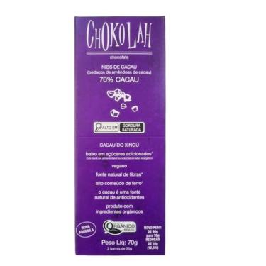 Imagem de Chocolate 70% Cacau com Nibs Baixo em Açúcares Orgânico CHoKolaH 70g