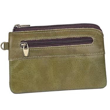 Imagem de Carteira masculina de segurança de couro genuíno com zíper para homens, porta-cartões para mulheres, F