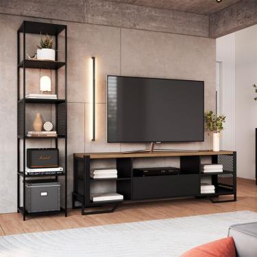 Imagem de Conjunto para Sala de Estar Paricel com Rack 1 GV e Estante 40cm Preto