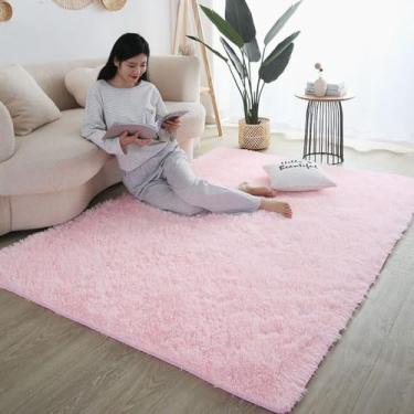 Imagem de Tapete peludo para sala de estar, quarto moderno, estilo nórdico, decoração, tamanho grande, preto, cinza, branco, rosa, 160x230cm