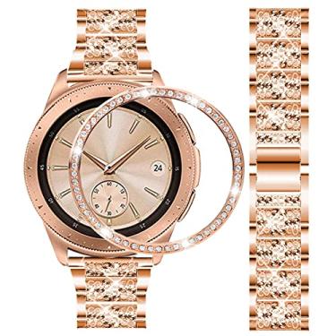 Imagem de DEALELE Pulseiras de substituição compatíveis com Samsung Gear Sport/Galaxy Watch de 42 mm/Galaxy 4 Classic (42 mm), pulseira de metal de aço diamante de strass de luxo com bisel, 20mm, Strass de liga