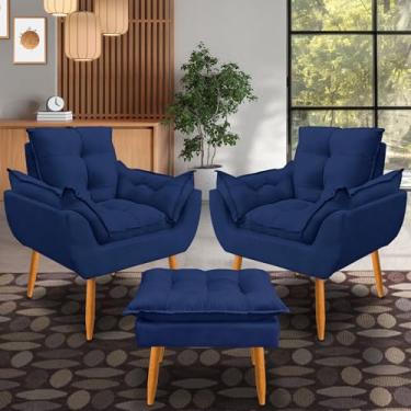 Imagem de kit 2 poltrona Emily puff descanso para os pés (azul marinho)