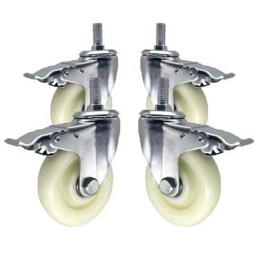 Imagem de Rodízios com haste roscada M12, rodízio giratório de nylon 75/100/125 mm com freio, rodízio para móveis para serviços pesados, rodízio antidesgaste para bancada de trabalho, carrinhos de car