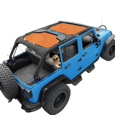 Imagem de Coverspec JK Toldo de sol compatível com Jeep Wrangler JKU (2007-2018) - Frente e traseira (2 peças) Guarda-sol de malha para Jeep - Bloqueia UV, vento, ruído - Cobertura de teto de biquíni para