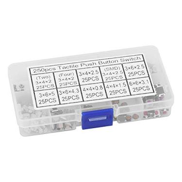 Imagem de 250 Peças 10 Tipos de Botão Tátil Kit de Variedade de Interruptores Momentâneos para Equipamentos Eletrônicos, Carros, Brinquedos, Com Botão Tátil Resistente Integrado na Caixa