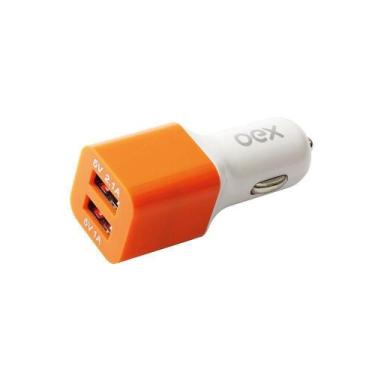 Imagem de Carregador Automotivo Com Duas Entradas Usb Laranja Cg101 - Oex'