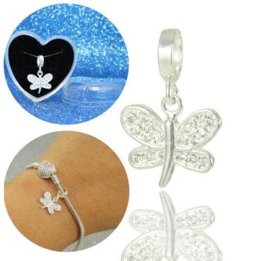 Imagem de Berloque Charms Libelula Cravejada Pedra Prata Legitima - Lojas La+Ny,