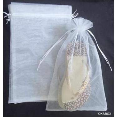 Imagem de 50 Saquinhos De Organza Tule cetim 20x35  Branco fita cetim - OKABOX