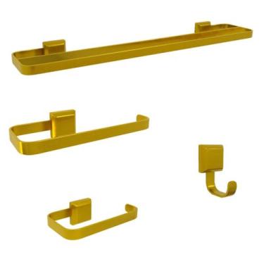 Imagem de Kit De Acessórios Para Banheiro 4 Peças Luxo Dourado Banho Duplo - JGC
