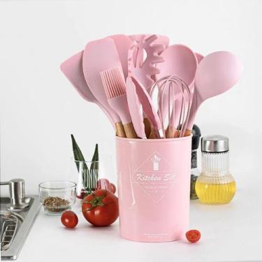 Imagem de Melhor silicone cozinhar utensílio conjunto de madeira lidar com espát