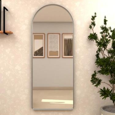 Imagem de Espelho Oval Grande com Base Reta Moldura Metal 150x40 Janela Quarto S