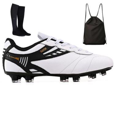 Imagem de Kit Chuteira de Couro Futebol Campo Grama Natural + Mochila + Meião Ad