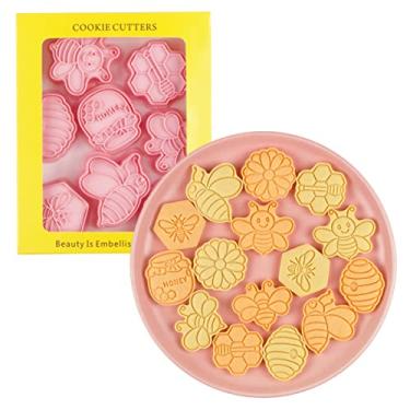 Imagem de Conjunto de 8 peças de moldes de biscoito de abelha de mel de desenho animado molde de biscoito colmeia conjunto de ferramentas de cozinha prensa de biscoito de flor de plástico (abelha de mel 0209)