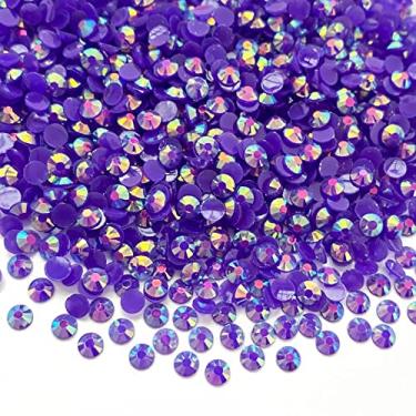 Imagem de LIMAOLLY 6000 peças de resina de fundo plano de 4 mm com strass AB cor gelatinosa glitter redondo sem hotfix strass para maquiagem, arte de unhas, sapatos, roupas, canecas, scrapbook, decoração de artesanato (roxo escuro AB)