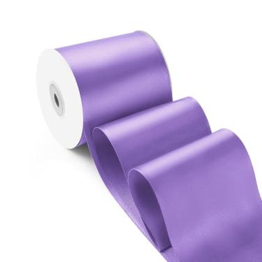Imagem de HimBen Fita de cetim roxa clara de 7,6 cm de largura e 25 metros de tecido sólido para cortar cerimônias de casamento, decoração de festa de abertura, cadeiras, costura, faixas de concurso de