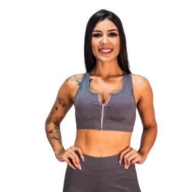 Imagem de Tops Fitness Ginastica Feminino Com Zíper E Bojo Removível Academia Pr