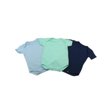 Imagem de kit 3 Body Manga Curta 100% Algodão Roupa de Bebê, Azul, Verde, Marinh
