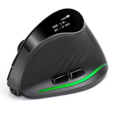 Imagem de TRELC Mouse ergonômico sem fio com tela OLED, mouse vertical silencioso recarregável para conexão de 4 dispositivos (BT+2,4 GHz), 4000 DPI, 7 botões para Windows/PC/desktop/laptop/tablet (cinza