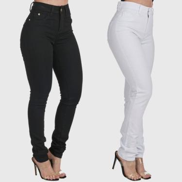 Imagem de Kit 2 Calças Feminina HNO Jeans Skinny Black White Preta e Branca, 46