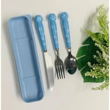 Imagem de Kit talheres com estojo infantil - bazar do saara, AZUL COM PATINHA