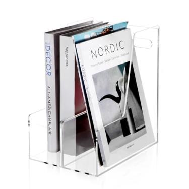 Imagem de HeiMma Suporte de Arquivo de Revista de Acrílico Transparente de 2 Pacotes, Organizador de Arquivo de Revista Vertical Fino Único para Mesa, Revistas, Arquivos, Livros, Pastas, Cadernos, Pastas, Para