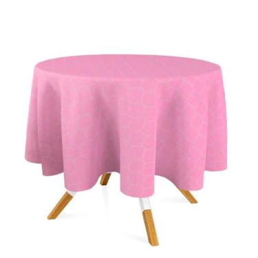 Imagem de Toalha de Mesa Redonda em Tecido Jacquard Rosa Bebê Geométrico Tradici