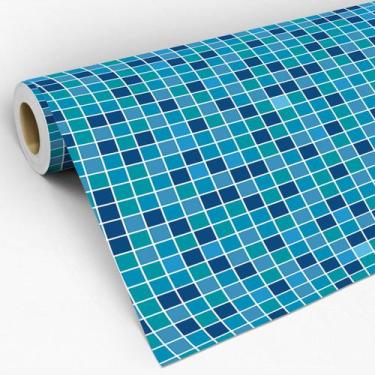 Imagem de Papel de Parede Vinilico Lavável Pastilha Tons de Azul 3m - 7decorstor