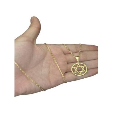 Imagem de Cordão Cadeado 1mm + Pingente Estrela Davi - Banhado A Ouro - ToJoia18