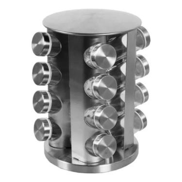 Imagem de Porta Temperos 12 Potes Em Vidro Com Suporte Giratório em Inox Aço Esc