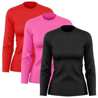 Imagem de Kit 3 Camisetas Manga Longa Poliamida Feminina Proteção Solar UV-Feminino