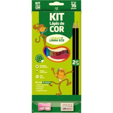 Imagem de Lápis de COR Sextavado ECO 12 Cores com KIT Escolar Pacote com 4 - Leo