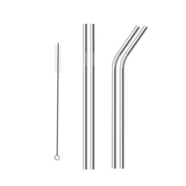Imagem de Canudo Reutilizável Aço Inox Eco Limpador Kit Com 4 Curvo - Ideal