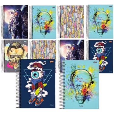 Imagem de Kit 10 Cadernos Jandaia Capa Dura Material Escolar Feminino Masculino,